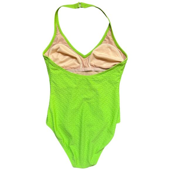 NWT Vintage Green Textured Speedo 90s Y2K Halter Coastal One Piece Swimsuit - Picture 3 of 7